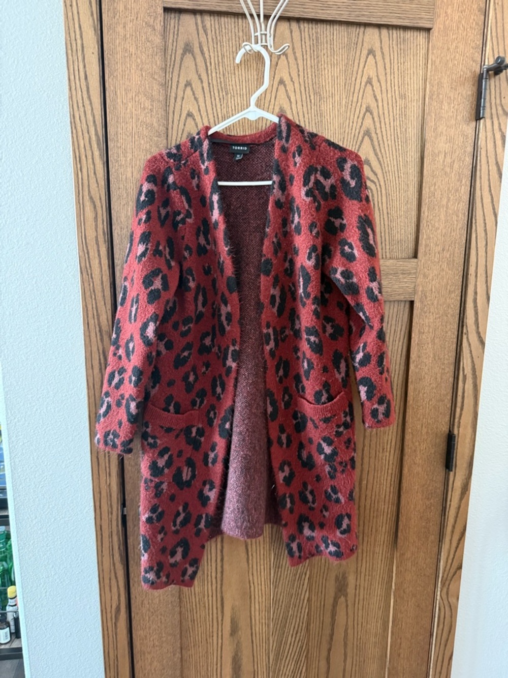 torrid Red and Black Leopard Open Cardigan